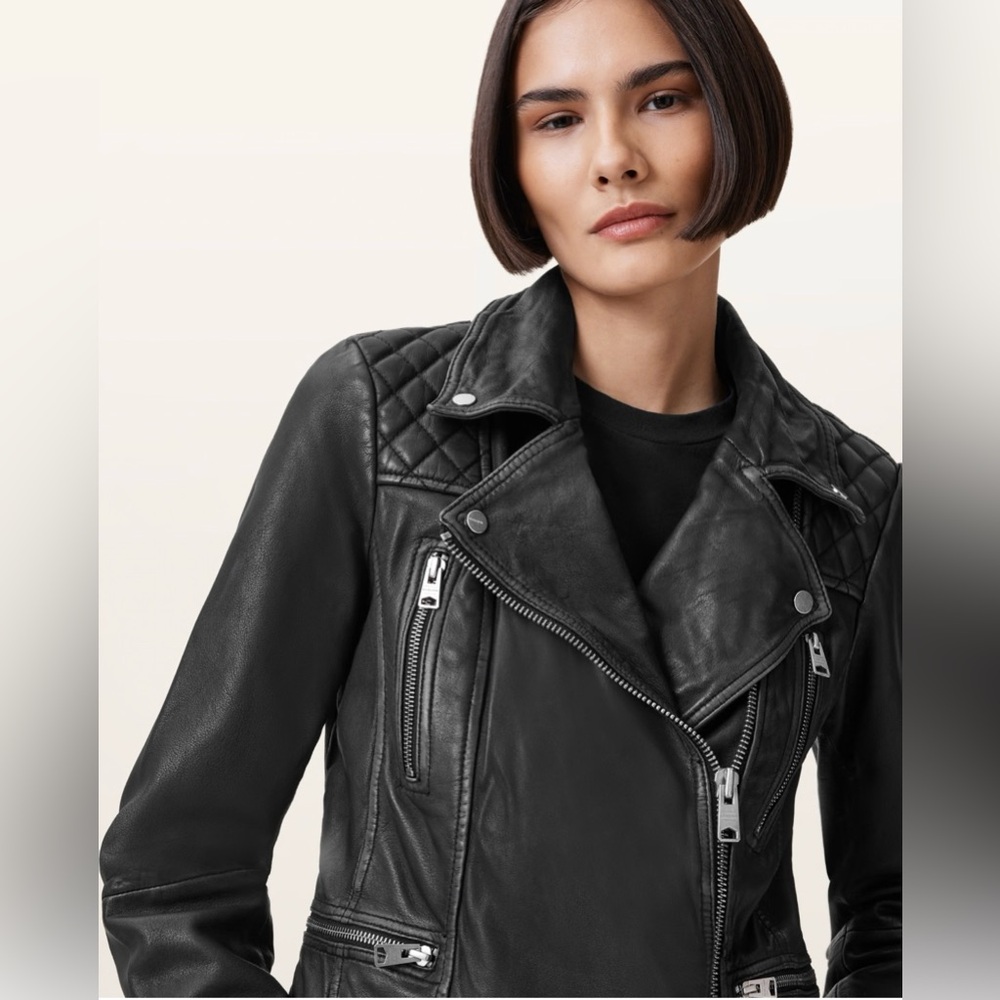 All Saints | Cargo Distressed Leather Biker Jacket | Black | 8